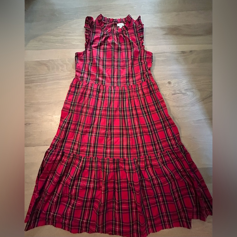 Super cute summer preppy J Crew Dress Sz 2 plaid tiered ruffle